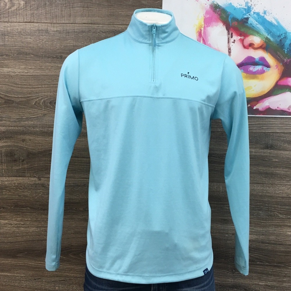 PRIMO Mens Aqua Blue Quarter Zip Long Sleeve Pullover Athletic‎ Shirt Size Large